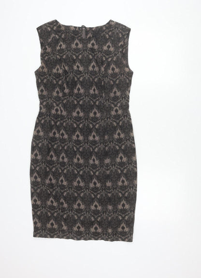 Next Womens Black Grey Sheath Dress Size 12 Sleeveless Jacquard