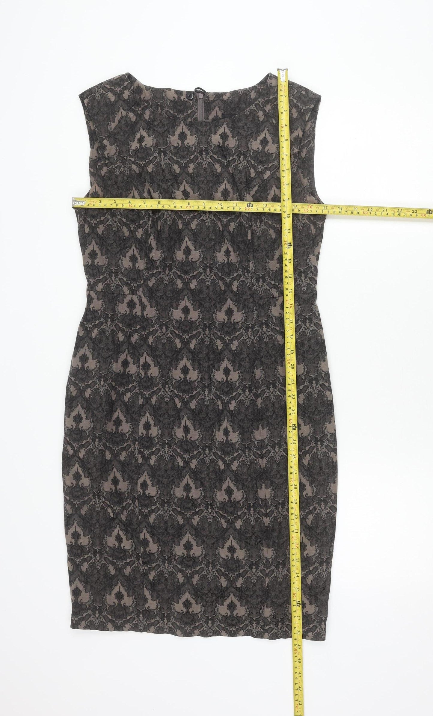 Next Womens Black Grey Sheath Dress Size 12 Sleeveless Jacquard