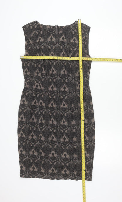 Next Womens Black Grey Sheath Dress Size 12 Sleeveless Jacquard