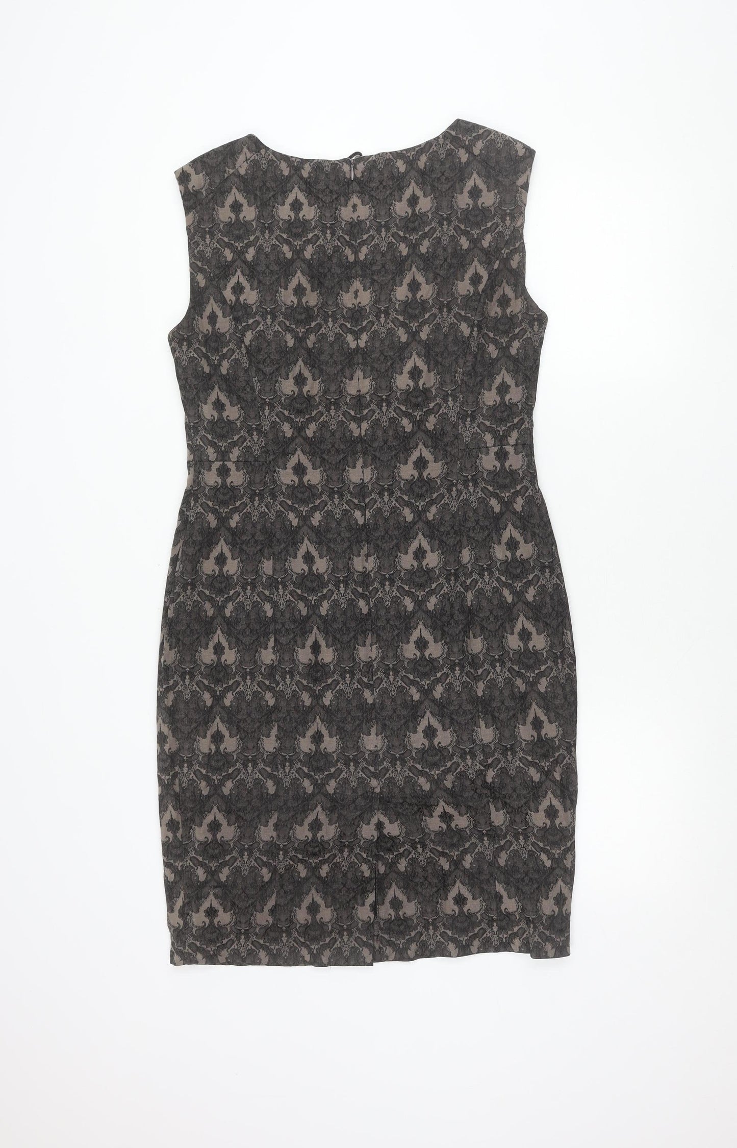 Next Womens Black Grey Sheath Dress Size 12 Sleeveless Jacquard