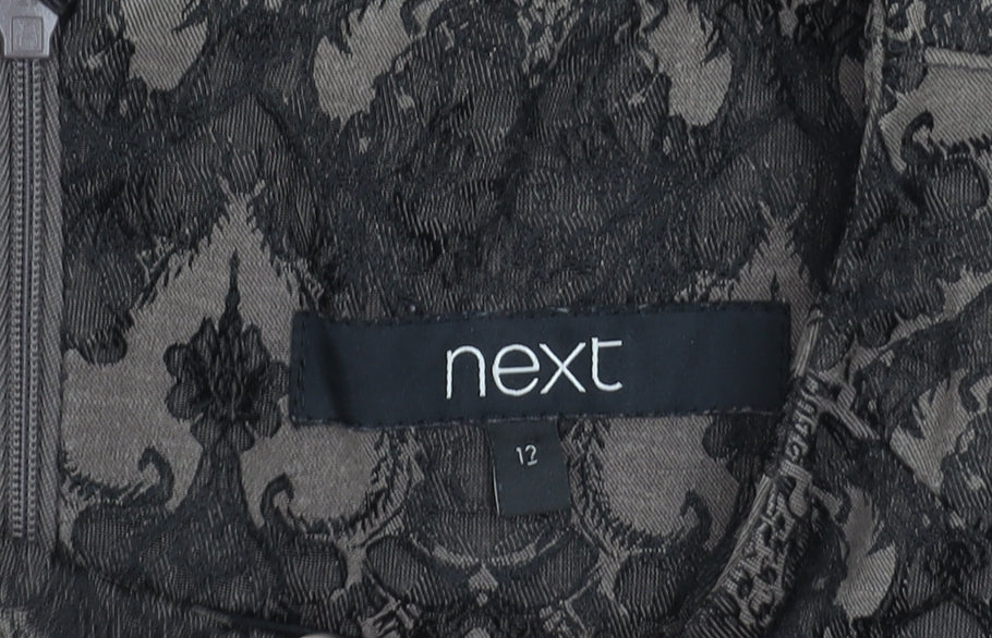 Next Womens Black Grey Sheath Dress Size 12 Sleeveless Jacquard