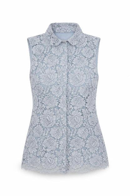 H&M Women’s Grey Lace Sleeveless Collared Blouse Size 6