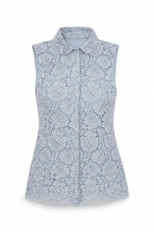 H&M Women’s Grey Lace Sleeveless Collared Blouse Size 6