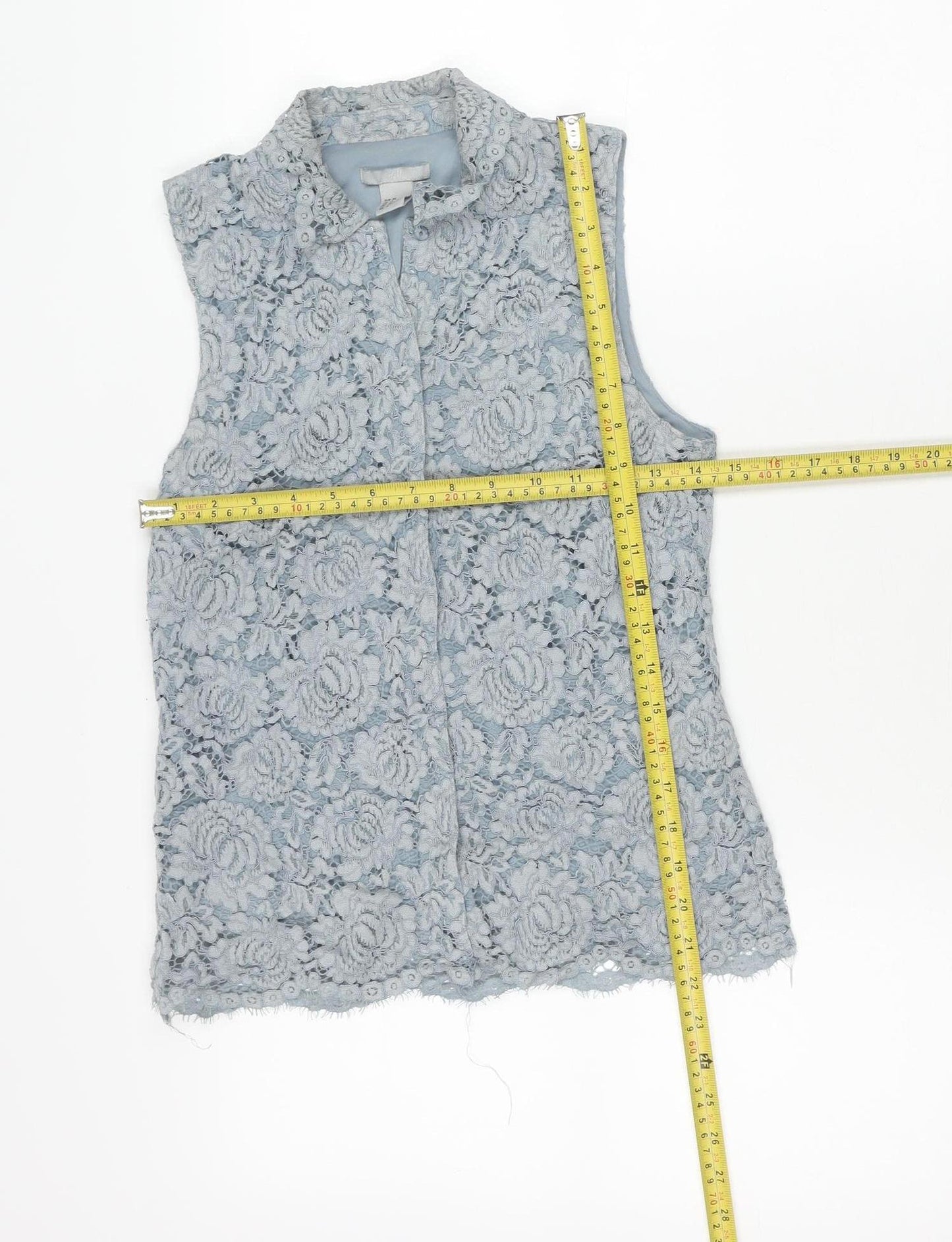 H&M Women’s Grey Lace Sleeveless Collared Blouse Size 6
