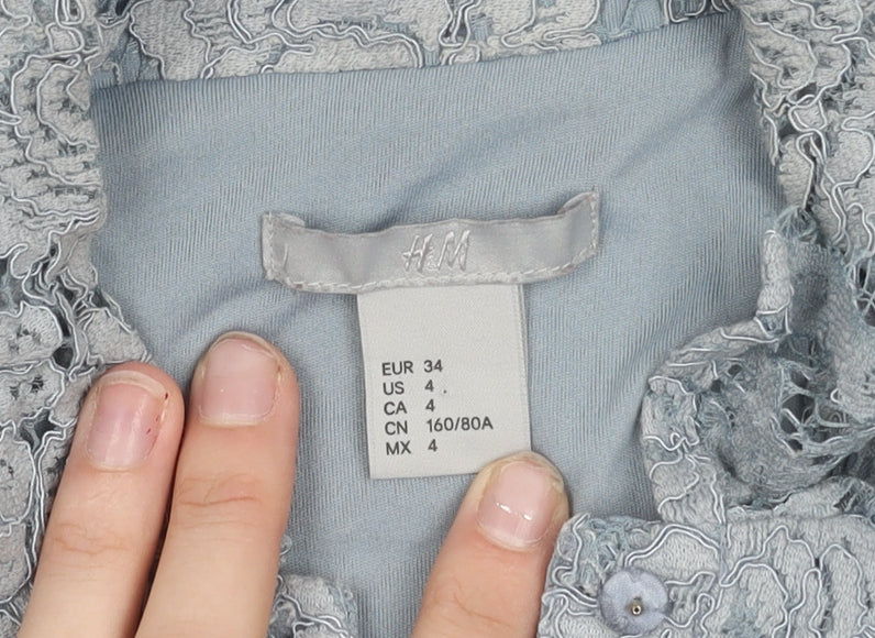 H&M Women’s Grey Lace Sleeveless Collared Blouse Size 6