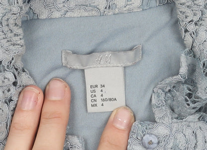 H&M Women’s Grey Lace Sleeveless Collared Blouse Size 6