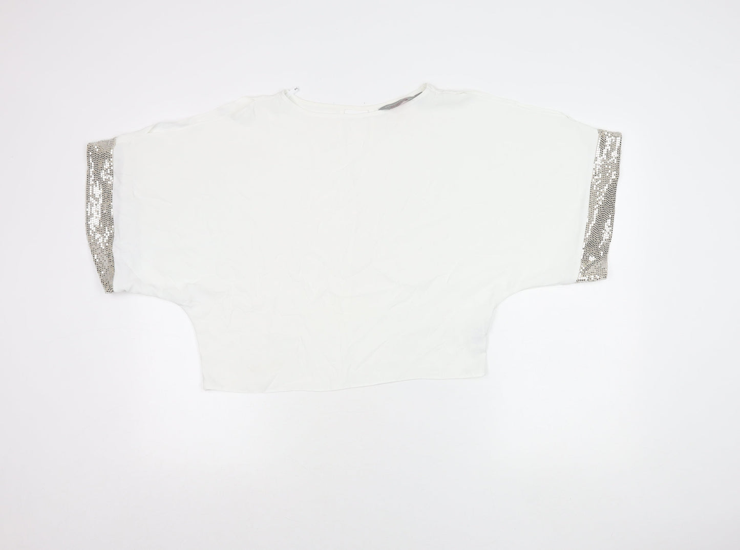 Dorothy Perkins Women White Sequin Trim Blouse UK 4 Party Top