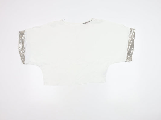 Dorothy Perkins Women White Sequin Trim Blouse UK 4 Party Top