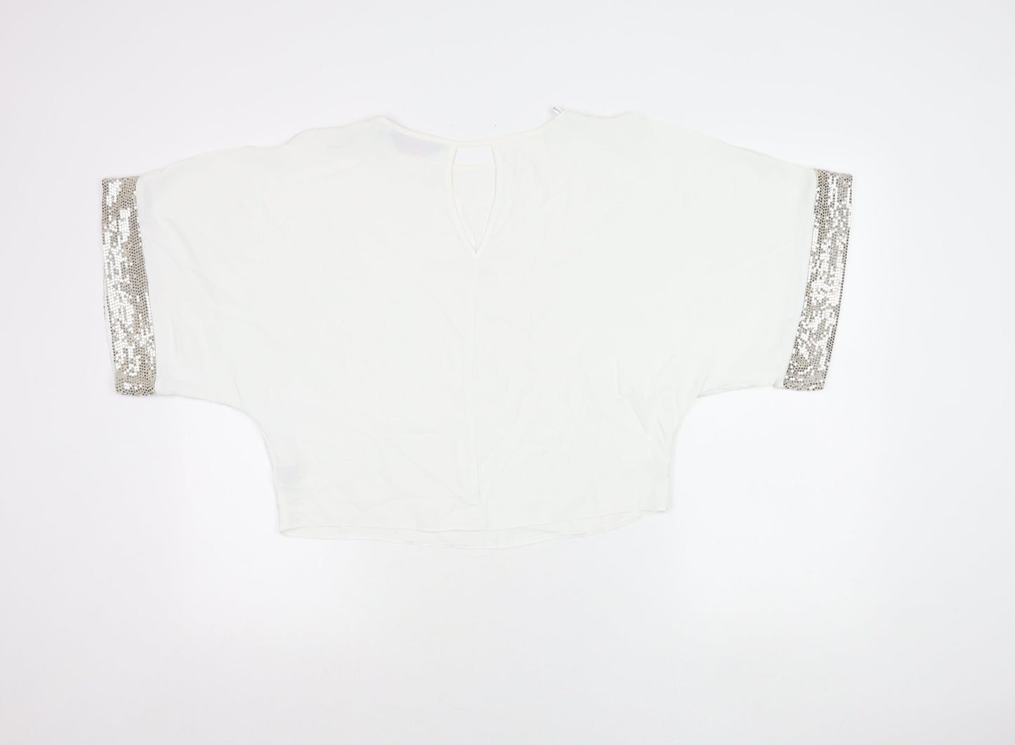 Dorothy Perkins Women White Sequin Trim Blouse UK 4 Party Top