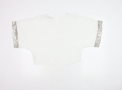 Dorothy Perkins Women White Sequin Trim Blouse UK 4 Party Top