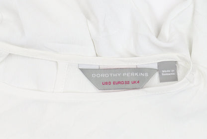 Dorothy Perkins Women White Sequin Trim Blouse UK 4 Party Top
