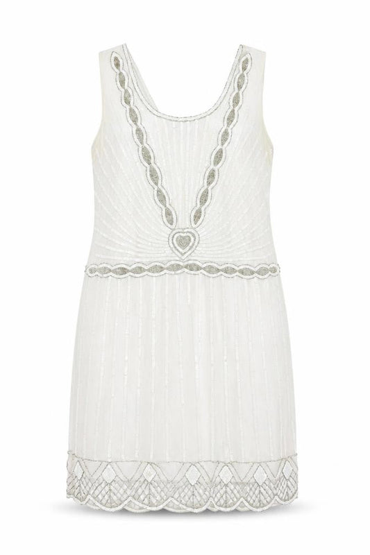 Gatsbylady London Women White Sequin Beaded 20s Sheath Dress Size 16