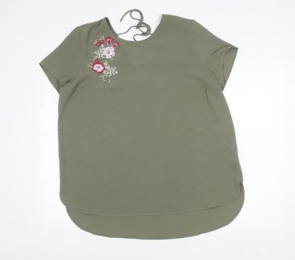 New Look Women’s Green Embroidered V-Neck Short Sleeve Blouse Size 12
