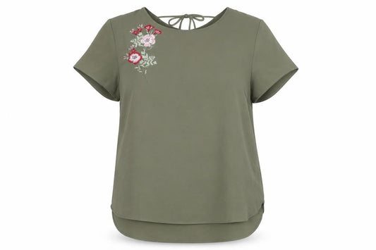 New Look Women’s Green Embroidered V-Neck Short Sleeve Blouse Size 12