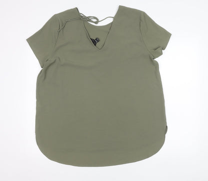 New Look Women’s Green Embroidered V-Neck Short Sleeve Blouse Size 12