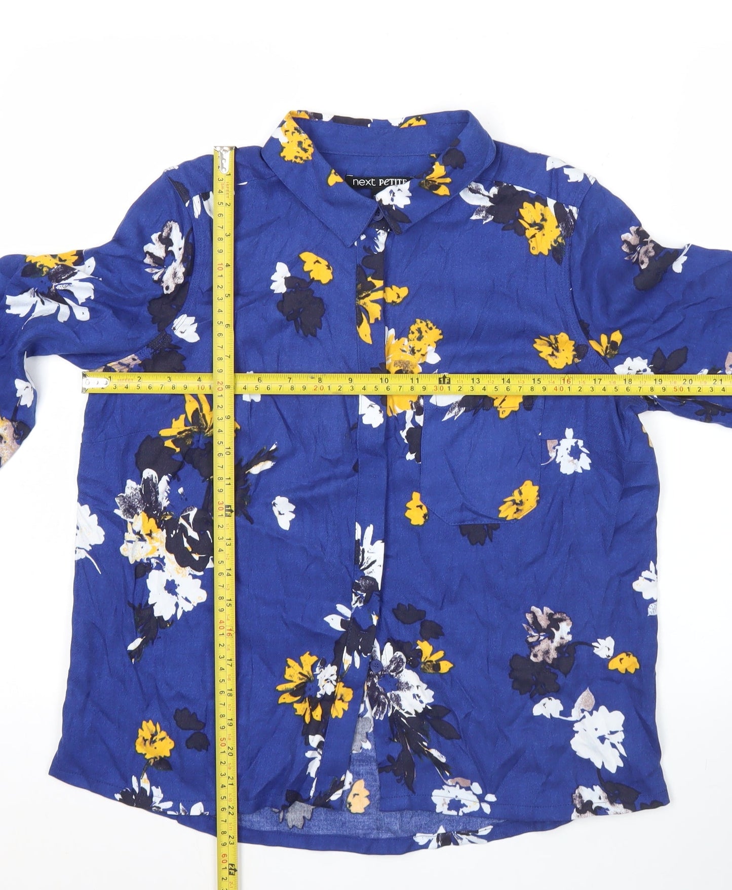 Next Petite Womens Blue Floral Tunic Blouse Size 10 3/4 Sleeve