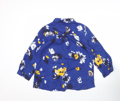 Next Petite Womens Blue Floral Tunic Blouse Size 10 3/4 Sleeve
