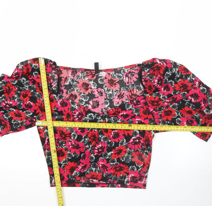 H&M Divided Women’s Floral Puff Sleeve Cropped Blouse UK M