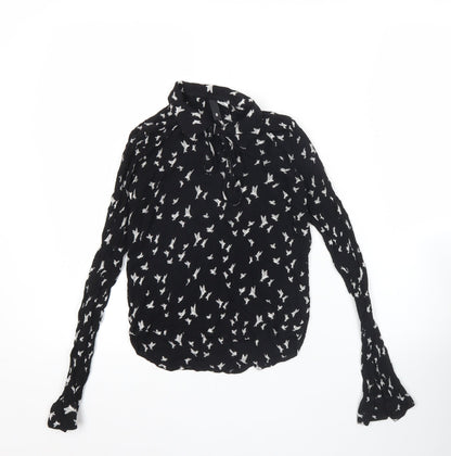 H&M Women’s Black Bird Print Long Sleeve Tunic Blouse Size 6