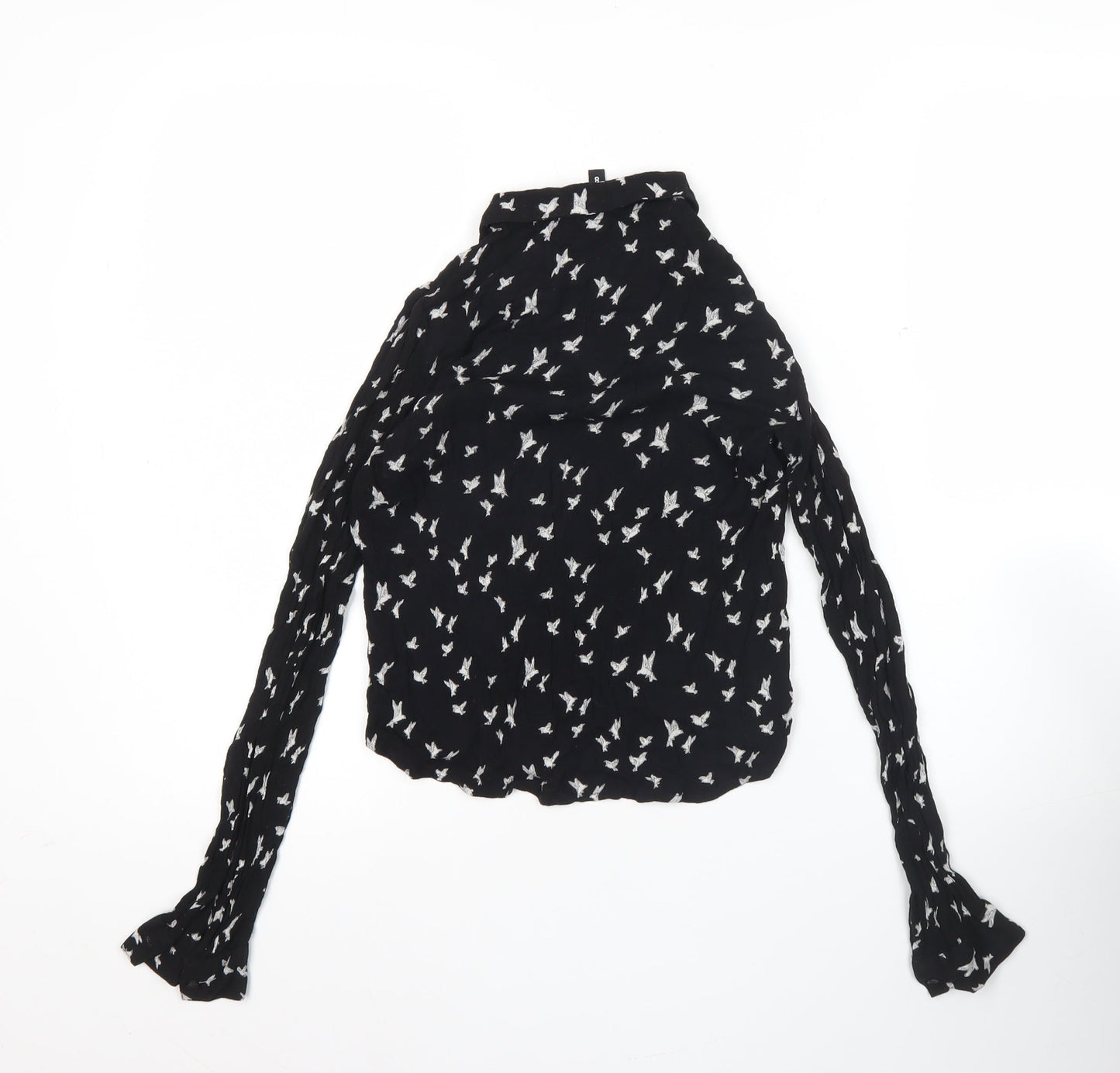 H&M Women’s Black Bird Print Long Sleeve Tunic Blouse Size 6