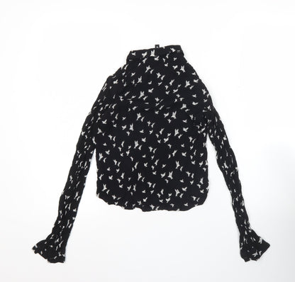 H&M Women’s Black Bird Print Long Sleeve Tunic Blouse Size 6