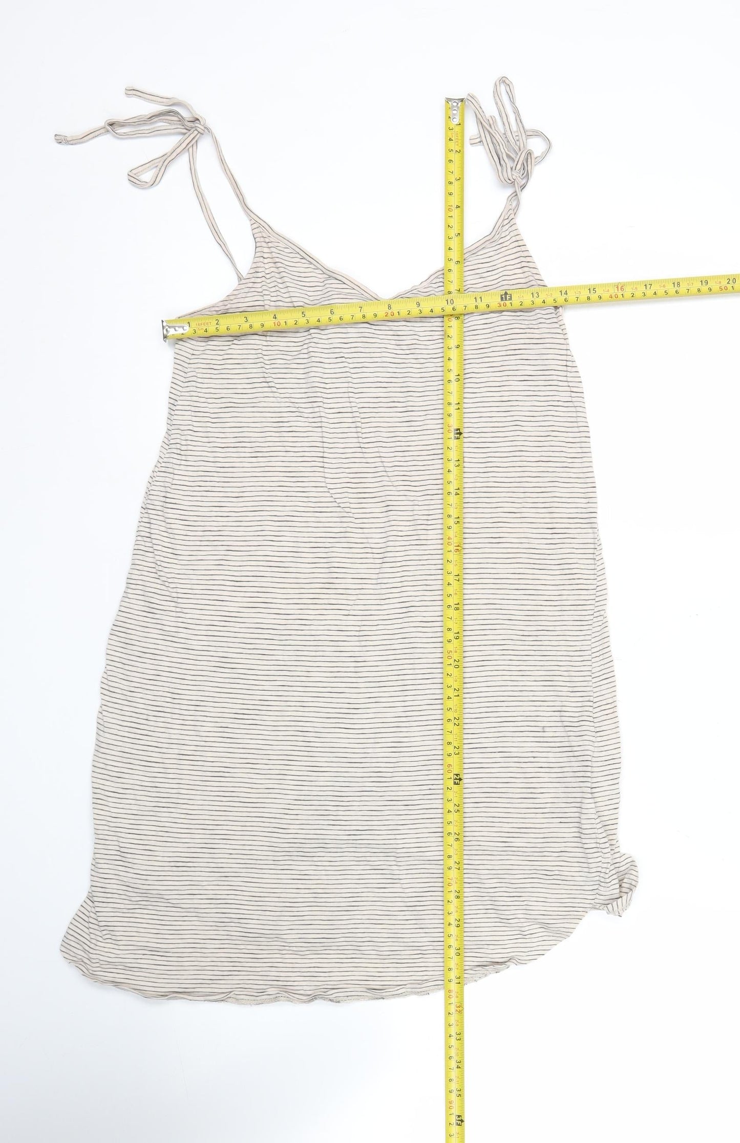 H&M Women’s Beige Striped Basic Tank Top XS Cotton Modal