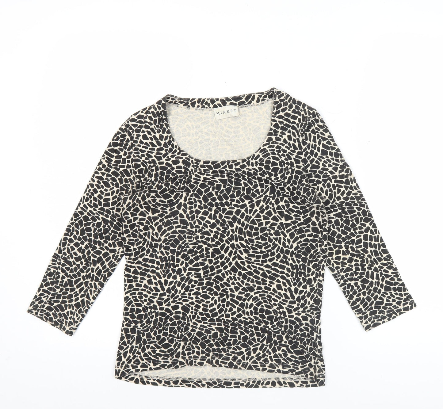 Minuet Women's Black Animal Print Jersey Top Size 8 3/4 Sleeve Scoop Neck