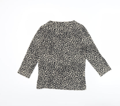 Minuet Women's Black Animal Print Jersey Top Size 8 3/4 Sleeve Scoop Neck