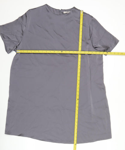 H&M Women Grey XL Shift Dress Knee Length Short Sleeve Work Casual