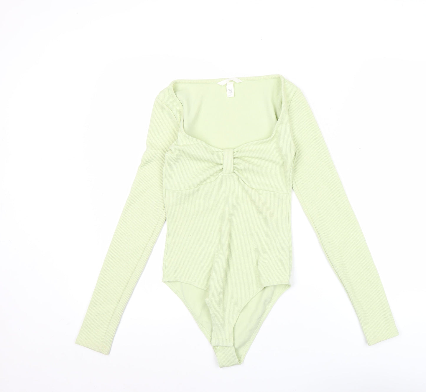 H&M Women’s Green XS Long Sleeve Bodysuit Scoop Neck Slim Fit