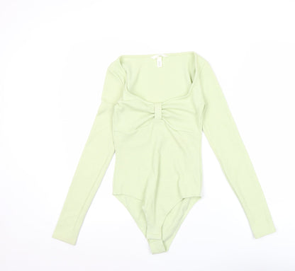 H&M Women’s Green XS Long Sleeve Bodysuit Scoop Neck Slim Fit