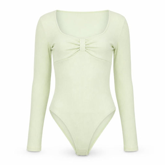 H&M Women’s Green XS Long Sleeve Bodysuit Scoop Neck Slim Fit