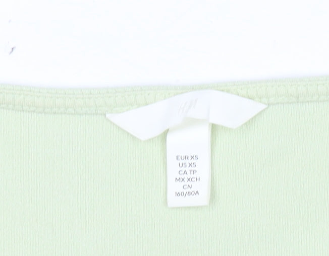 H&M Women’s Green XS Long Sleeve Bodysuit Scoop Neck Slim Fit