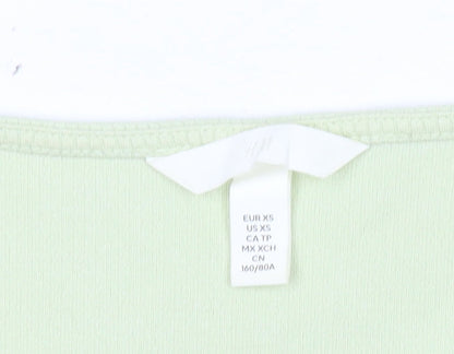 H&M Women’s Green XS Long Sleeve Bodysuit Scoop Neck Slim Fit