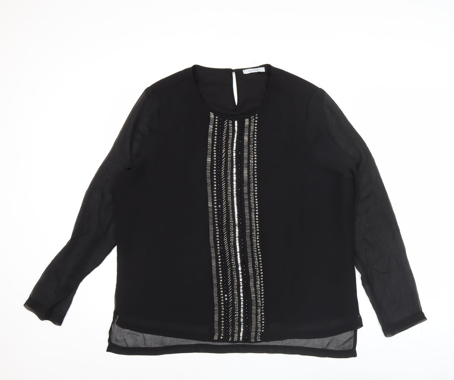 Marks and Spencer Womens Black Beaded Blouse Size 16 Long Sleeve Polyester