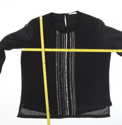 Marks and Spencer Womens Black Beaded Blouse Size 16 Long Sleeve Polyester