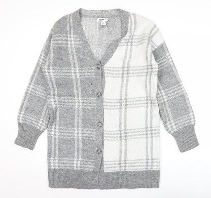 William Rast Womens Grey Checked Knit Long Sleeve Cardigan M
