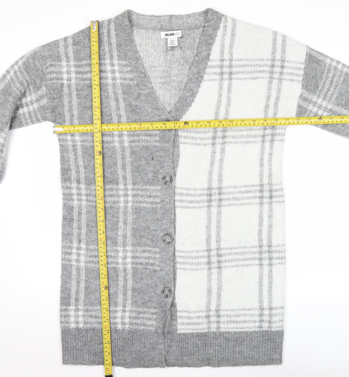 William Rast Womens Grey Checked Knit Long Sleeve Cardigan M