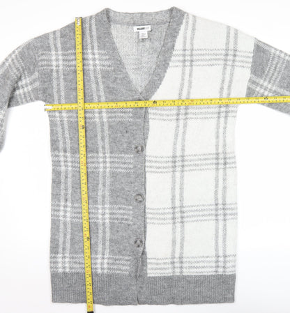 William Rast Womens Grey Checked Knit Long Sleeve Cardigan M