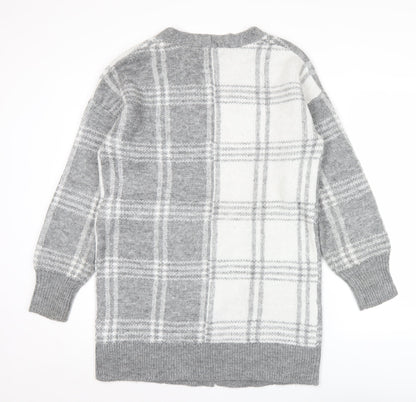 William Rast Womens Grey Checked Knit Long Sleeve Cardigan M
