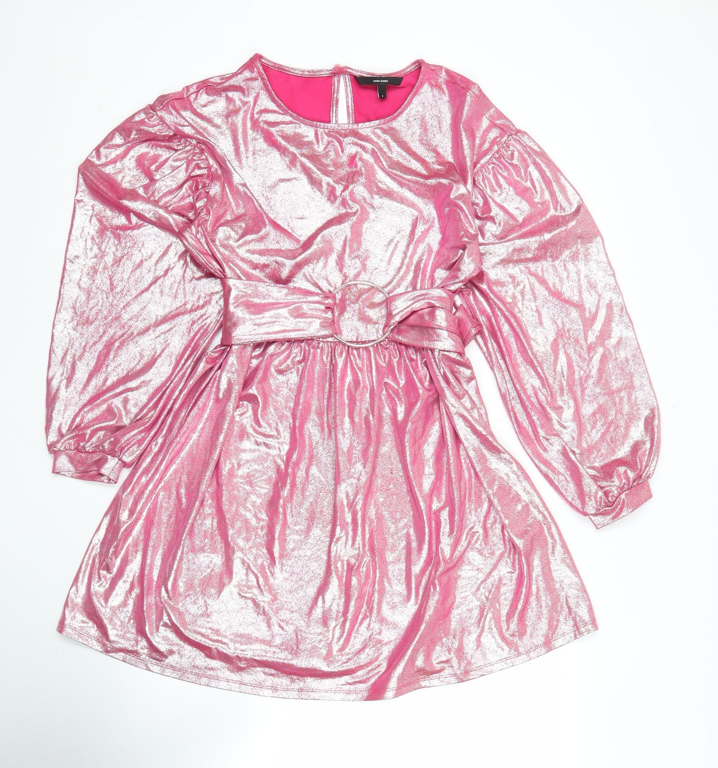 Vero Moda Women’s Pink Metallic Short A-Line Party Dress S