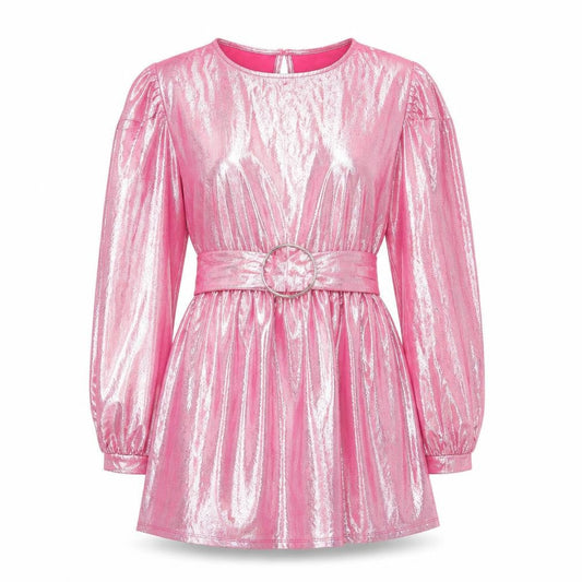 Vero Moda Women’s Pink Metallic Short A-Line Party Dress S