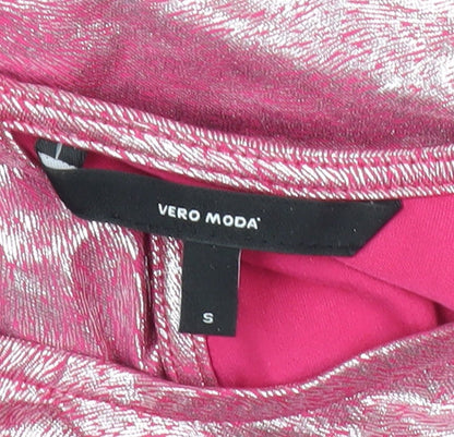 Vero Moda Women’s Pink Metallic Short A-Line Party Dress S