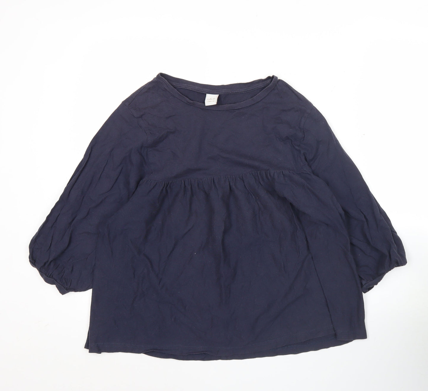 LALU Womens Blue Tunic Blouse Size S Crew Neck 3/4 Sleeve