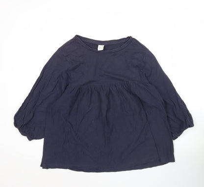 LALU Womens Blue Tunic Blouse Size S Crew Neck 3/4 Sleeve