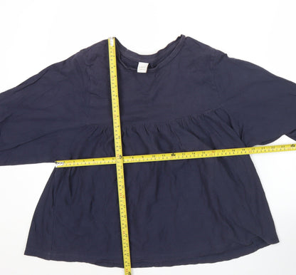 LALU Womens Blue Tunic Blouse Size S Crew Neck 3/4 Sleeve