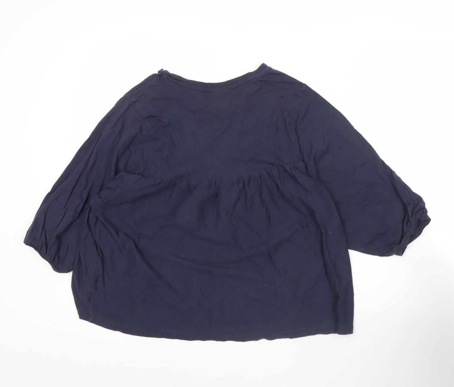 LALU Womens Blue Tunic Blouse Size S Crew Neck 3/4 Sleeve