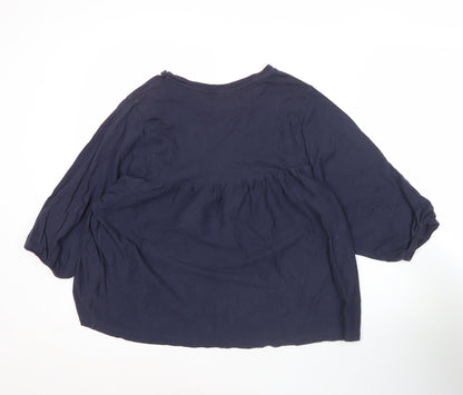 LALU Womens Blue Tunic Blouse Size S Crew Neck 3/4 Sleeve