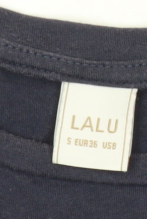 LALU Womens Blue Tunic Blouse Size S Crew Neck 3/4 Sleeve