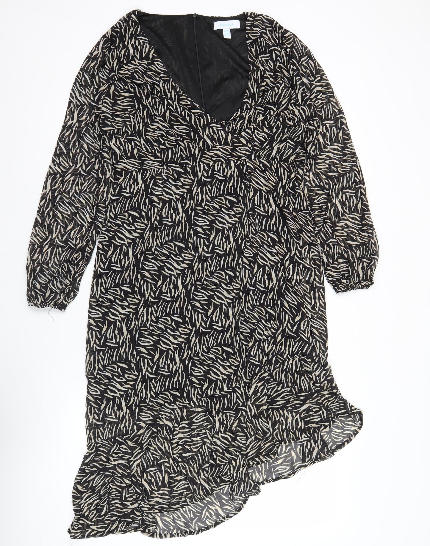 Blue Vanilla Women’s Black Animal Print Ruffle Wrap Dress Size 10